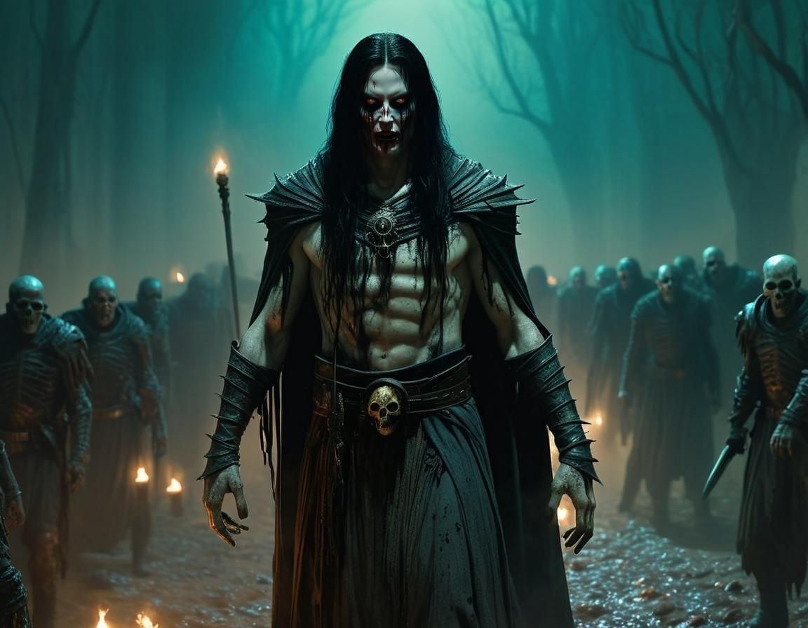 Necromancer Raises Undead Army in Hyperrealistic Style