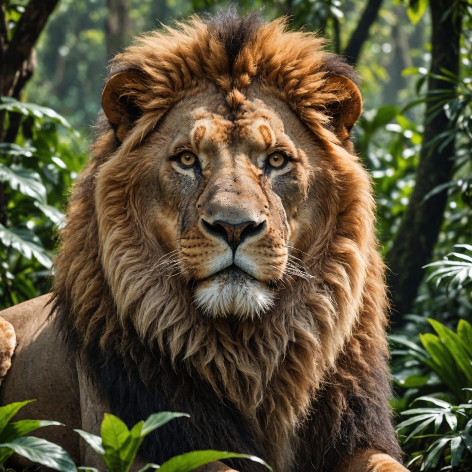 Majestic Lion Face in Jungle Scene
