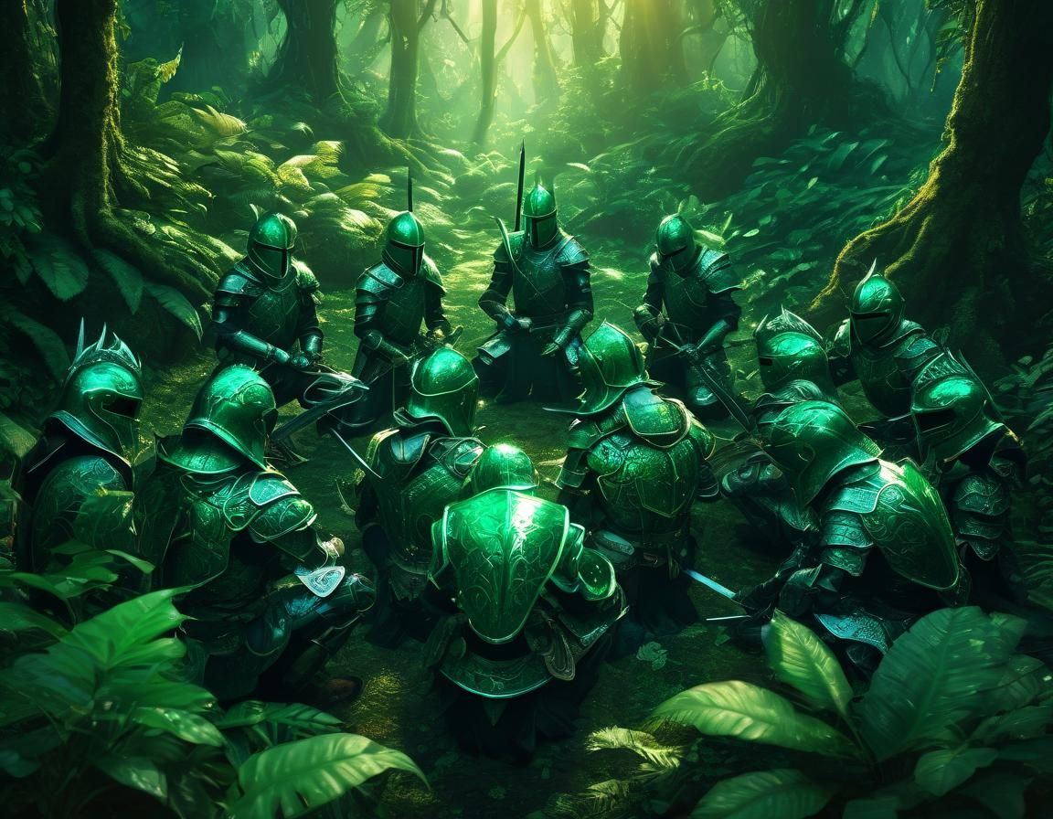 Emerald Knights Circle in Rainforest, Digital Art