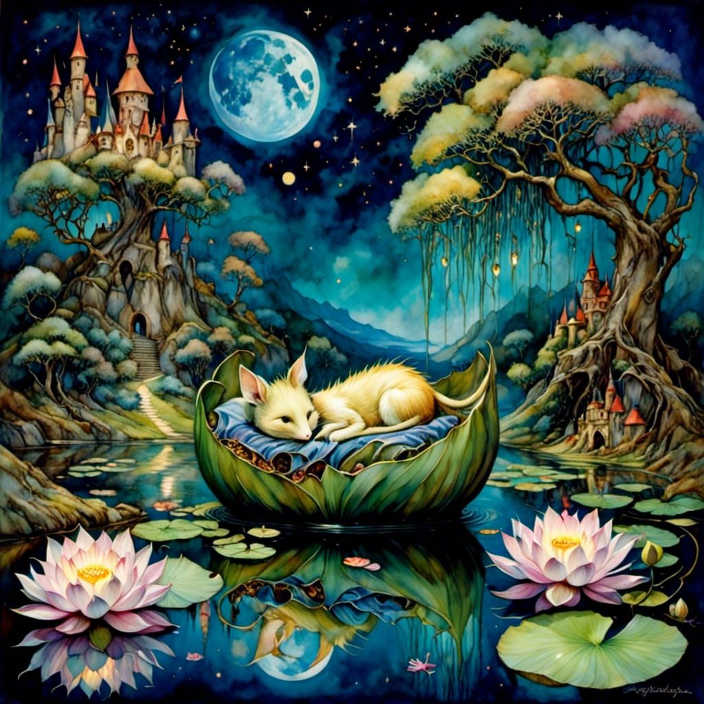 Baby in Lotus Blossom Fantasy Art
