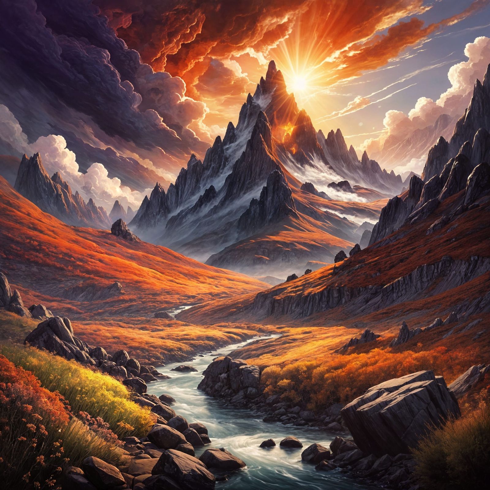 Majestic Mountain Peak Bathed in Golden Hour Light