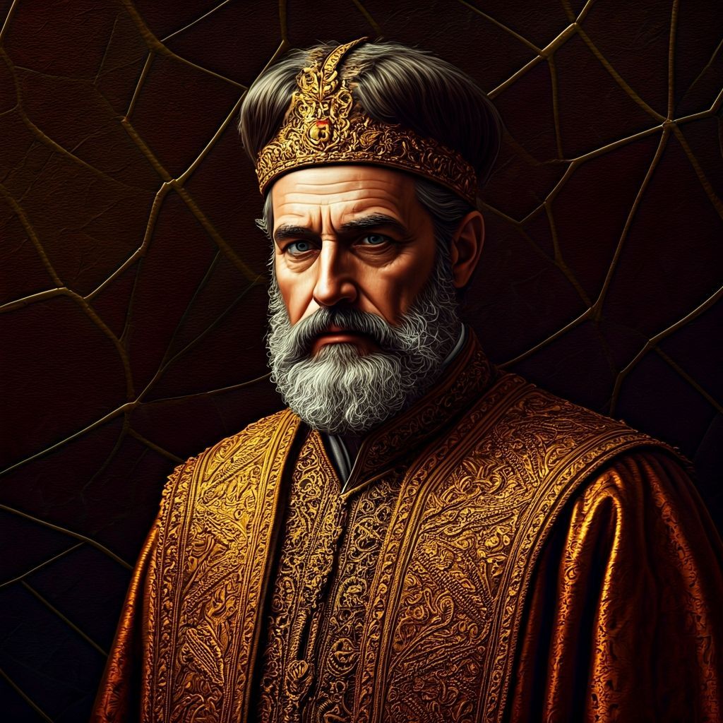 Hasidic Prince with Metallic Gold Robe, Stained Glass Effect