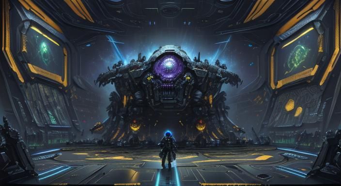 Steampunk Supercomputer in Dark Fantasy Oil Painting