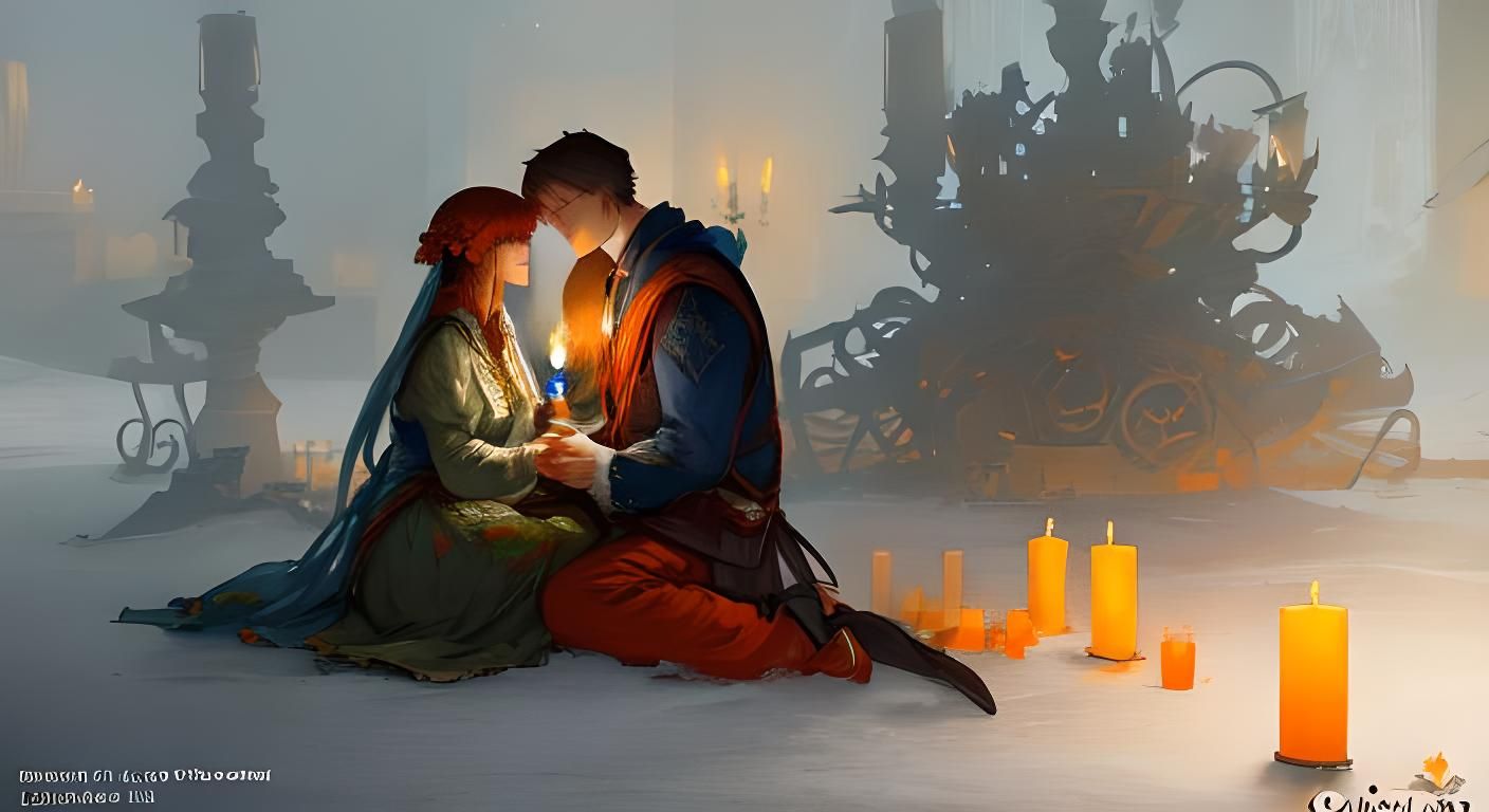 Romantic Candlelight Scene in Art Nouveau Style