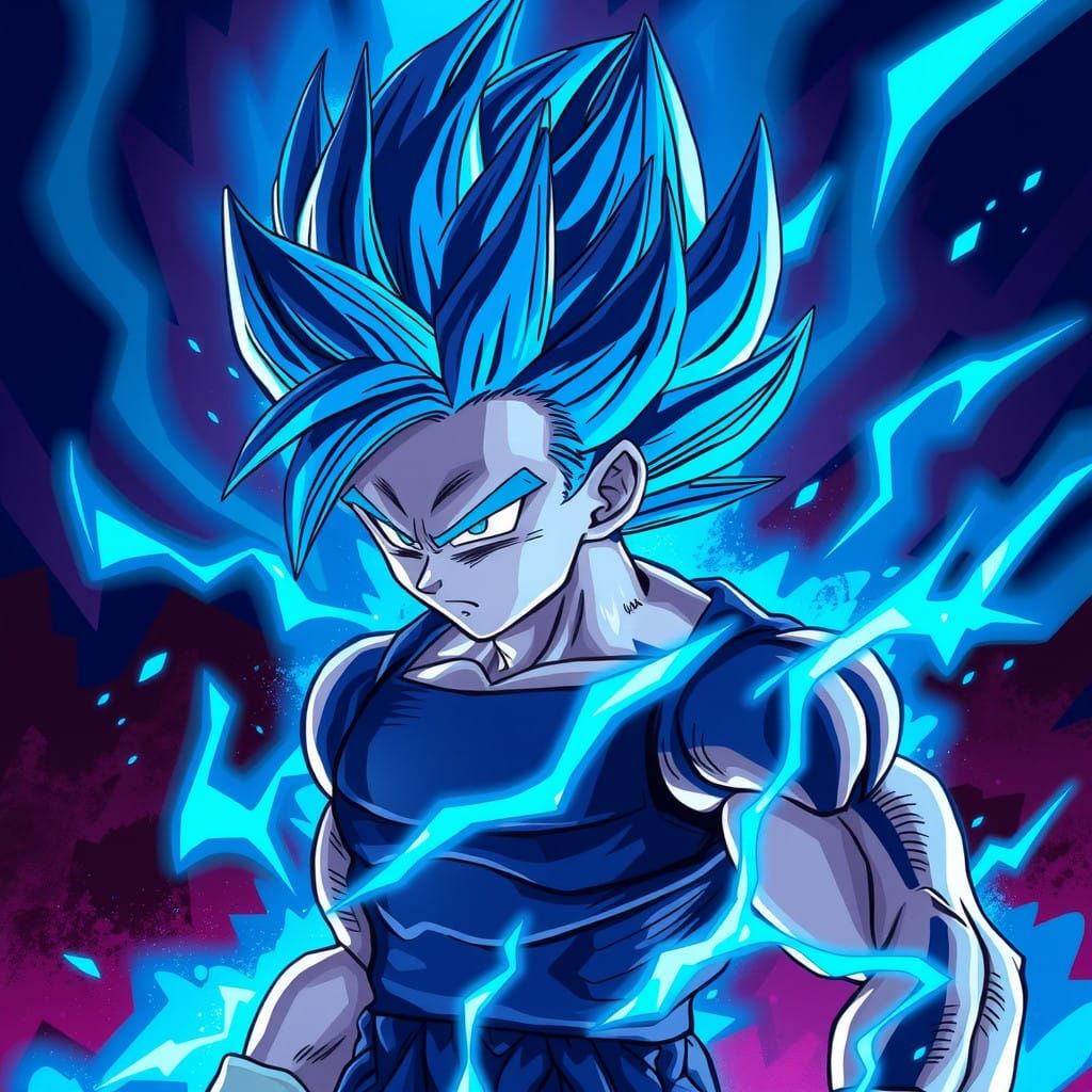 Surreal Super Saiyan Blue Gogeta with Vibrant Blue Hair