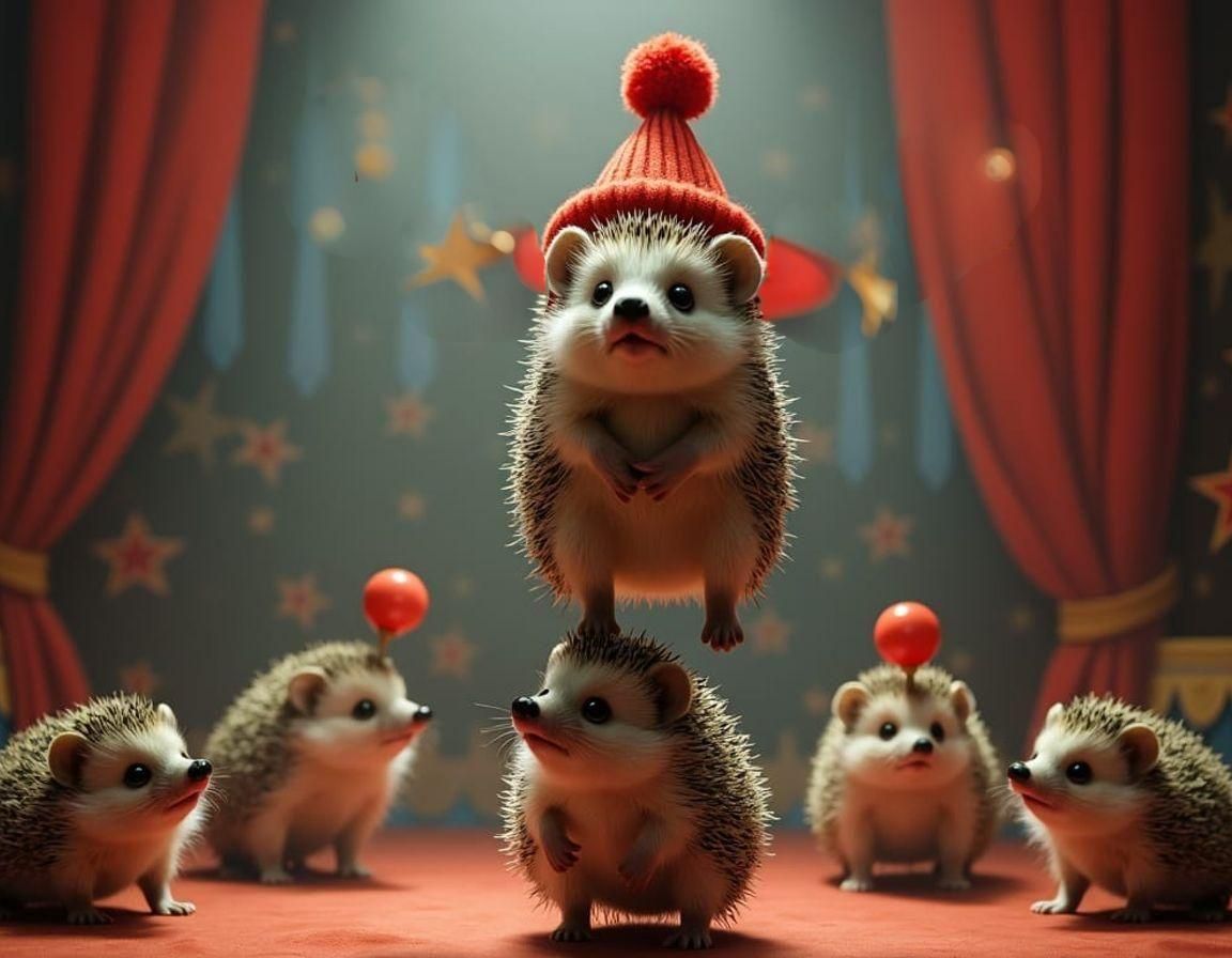 hedgehog acrobats in a circus