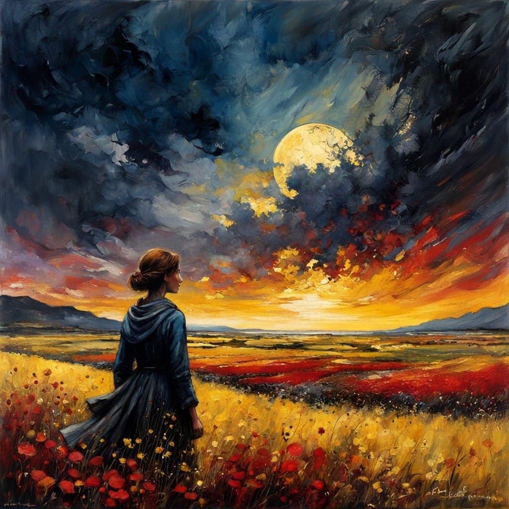 Expressionist Impasto Painting with Golden Motifs