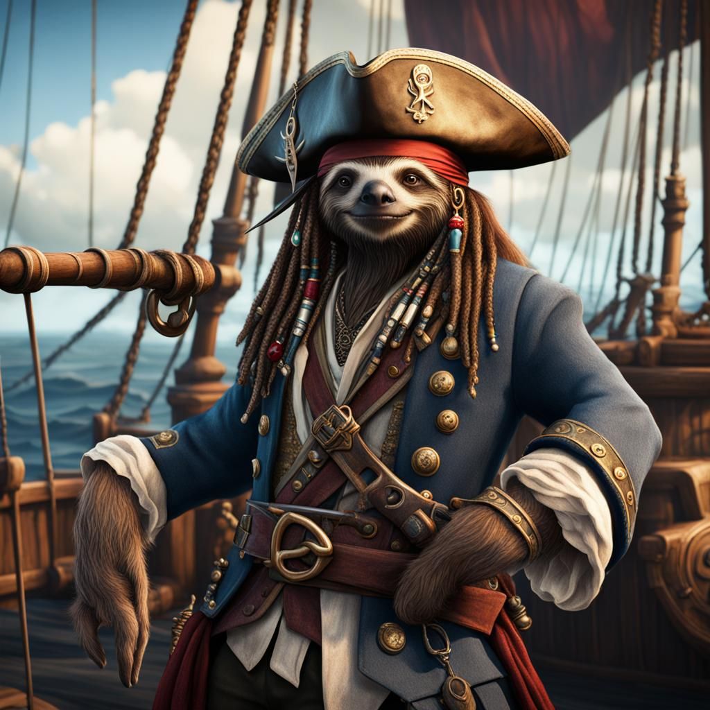 Captain Sloth Sparrow aboard the Black Pearl