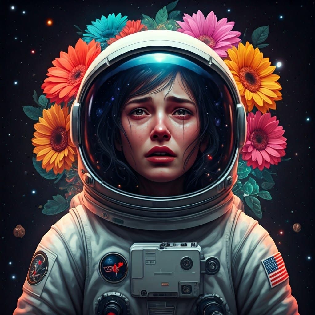 Astronaut in Cosmic Bloom of Pain and Wonder