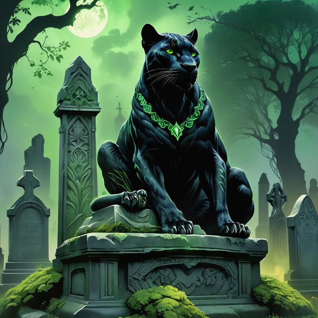 Black Panther in Graveyard: Dark Fantasy Art