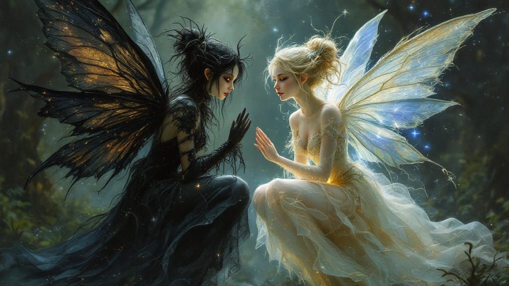 Mystical Twin Fairies in Whimsical Fantasy Style
