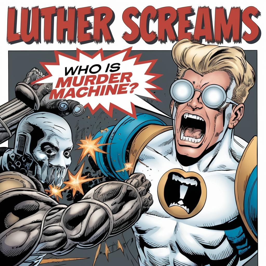 Luther Battles Cyborg Assassin in Comic Book Art