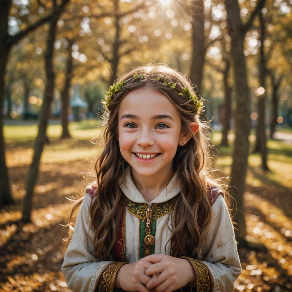 Happy Elven Girl Portrait in Golden Light