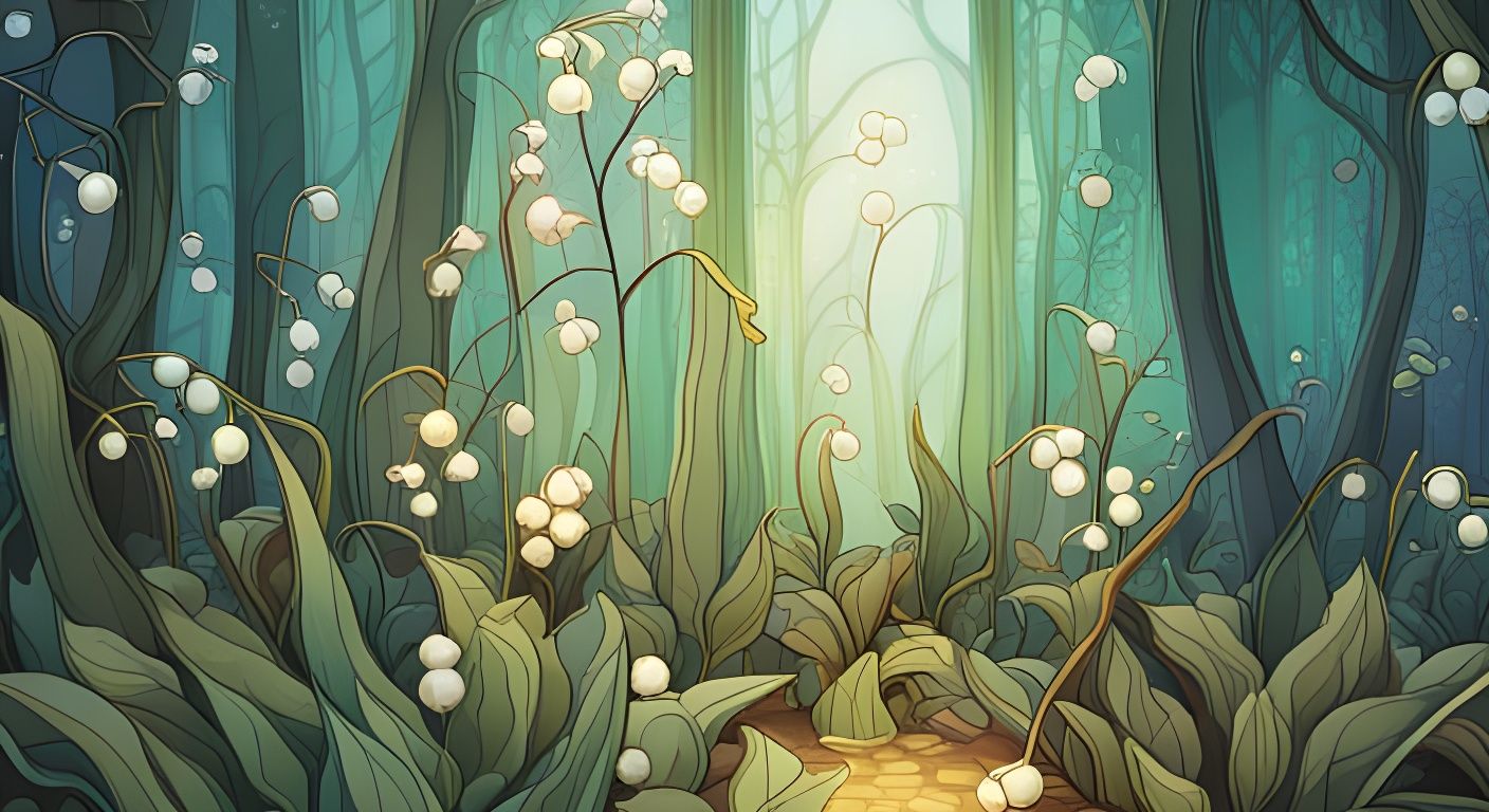 Ornate Lily of the Valley Garden in Watercolor Style