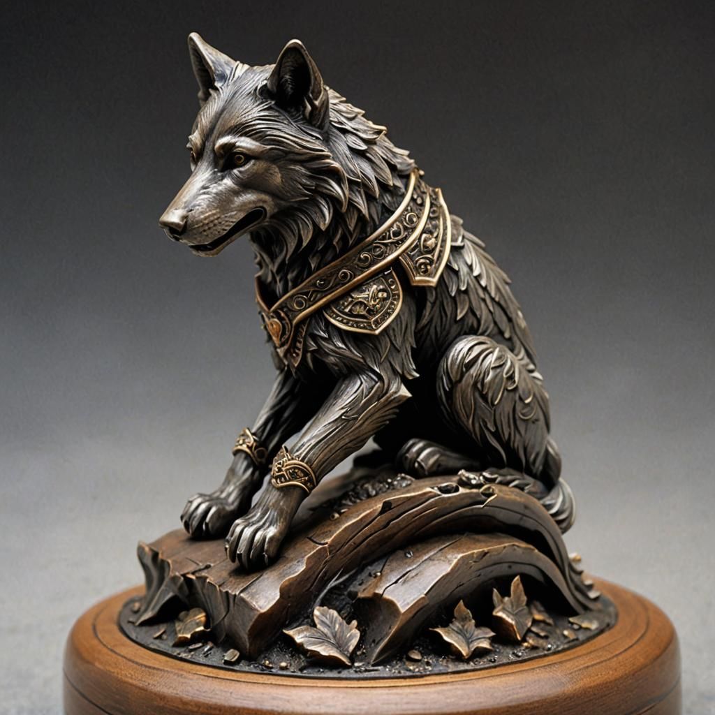 Wolf Figurine in Hand: Detailed Fantasy Concept Art