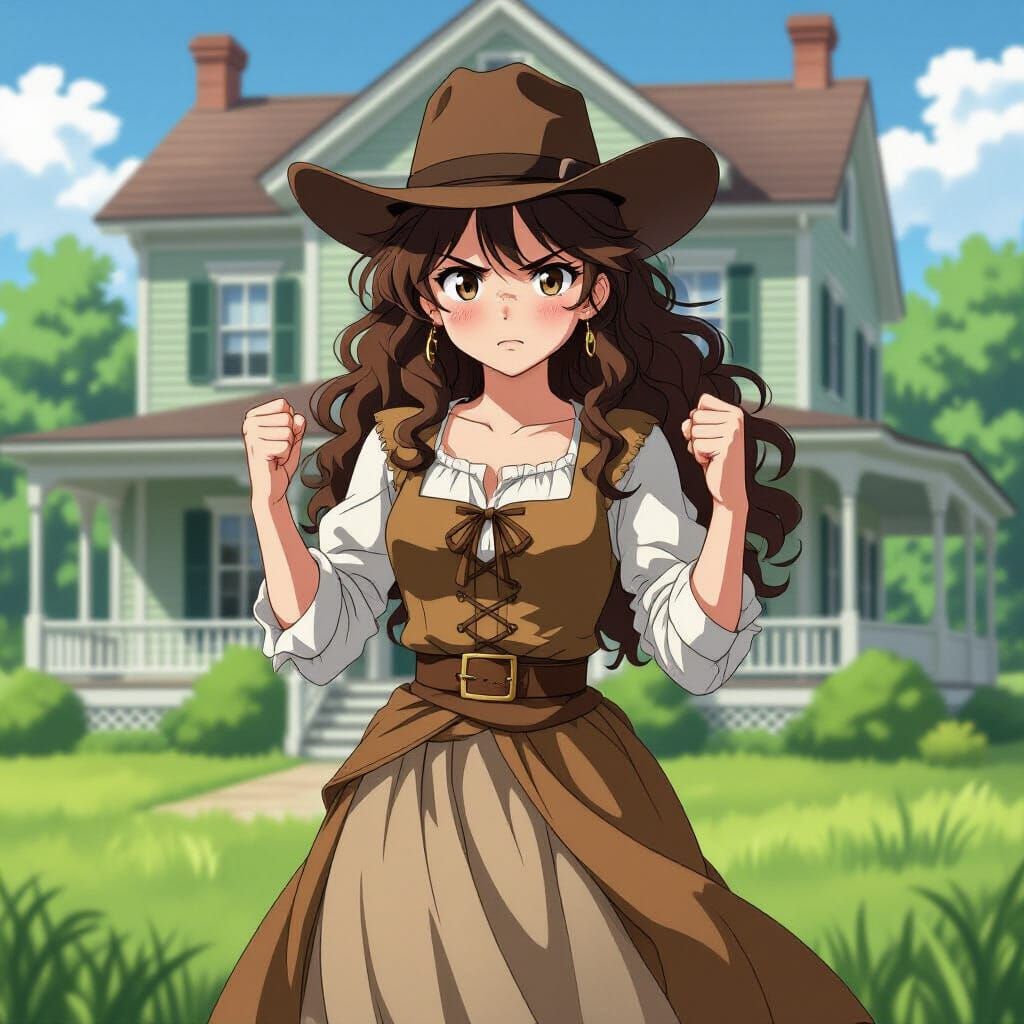 Angry Tomboy Cowgirl in Anime Style