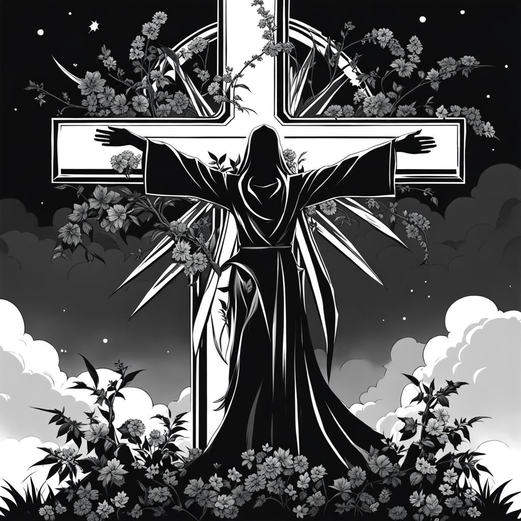 Jesus as Plant on Cross in Anime Style