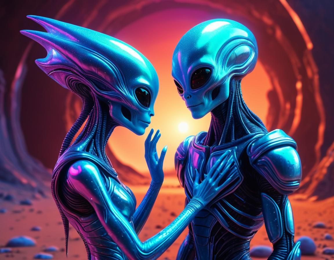 Alien Prince and Princess in Aetherpunk Fortress on Mars
