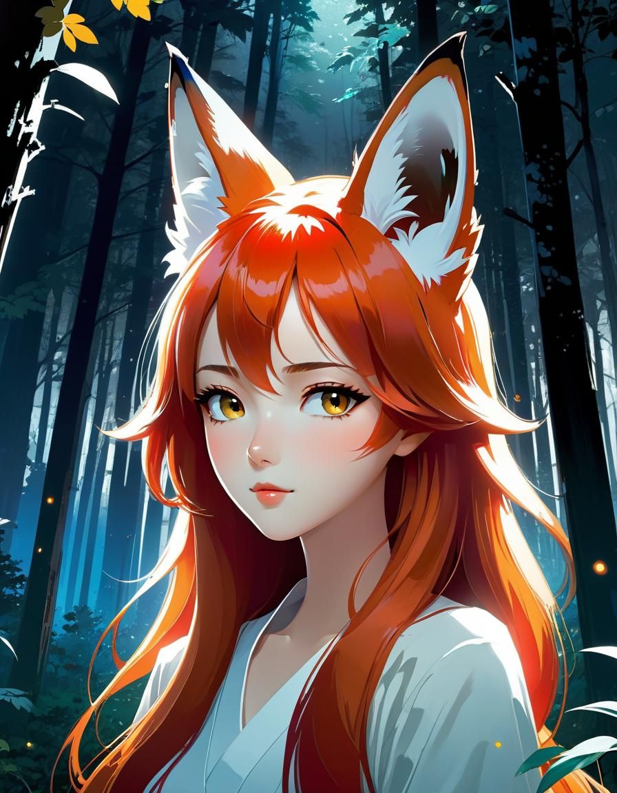 Kitsune Princess Portrait in Anime Style
