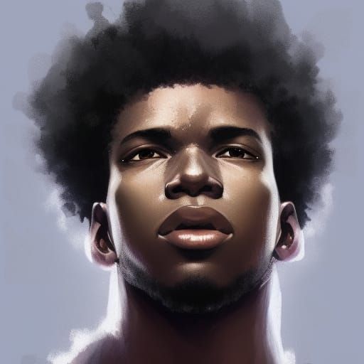 Detailed Portrait of Black Teenager with Afro