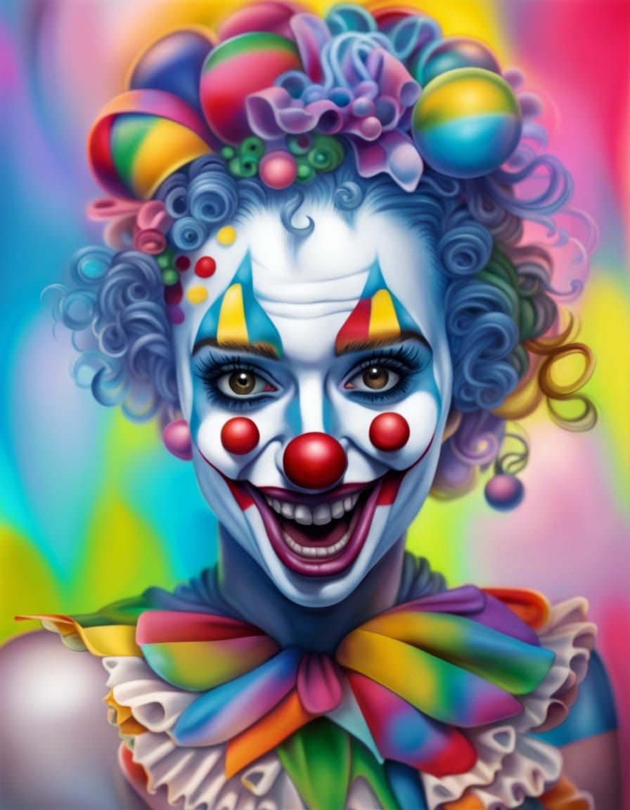 Happy Clown Woman in Hyperrealistic Style