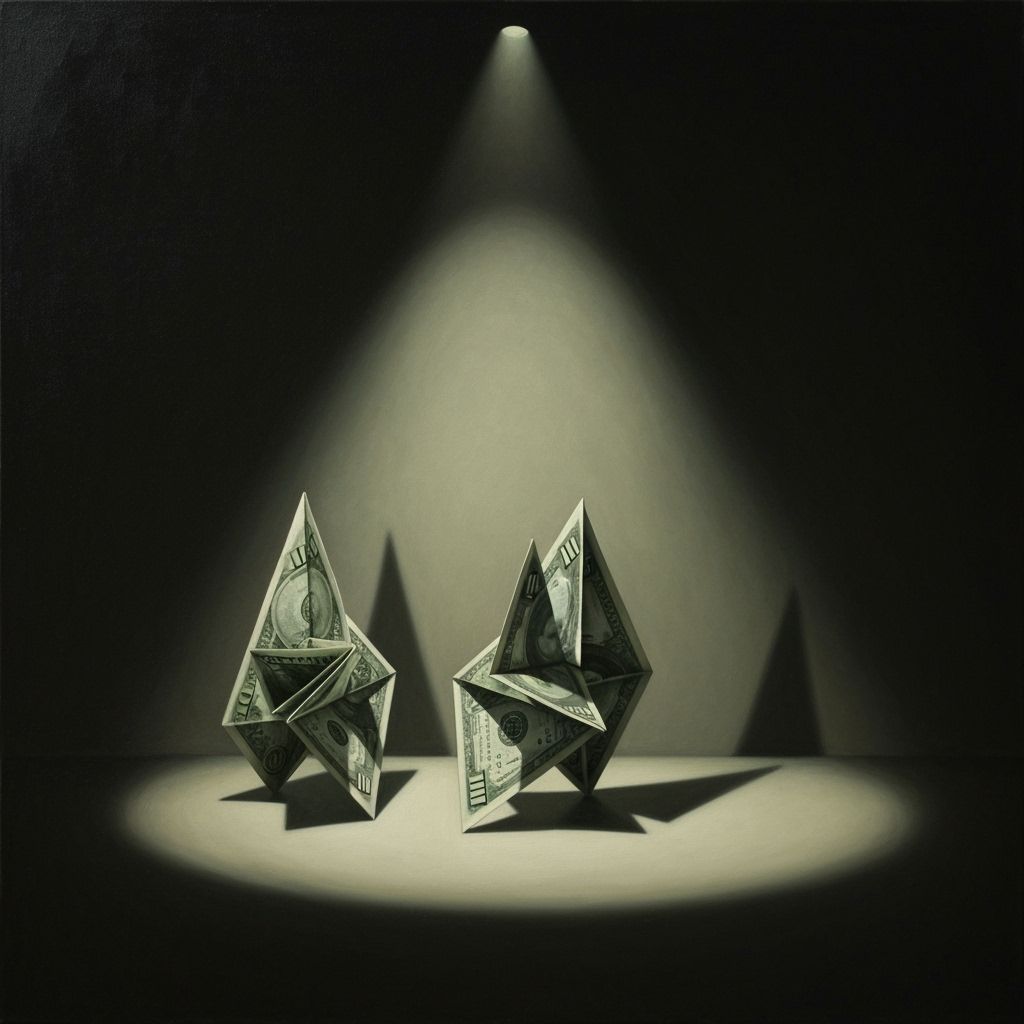Origami Money Art with Dramatic Shadows