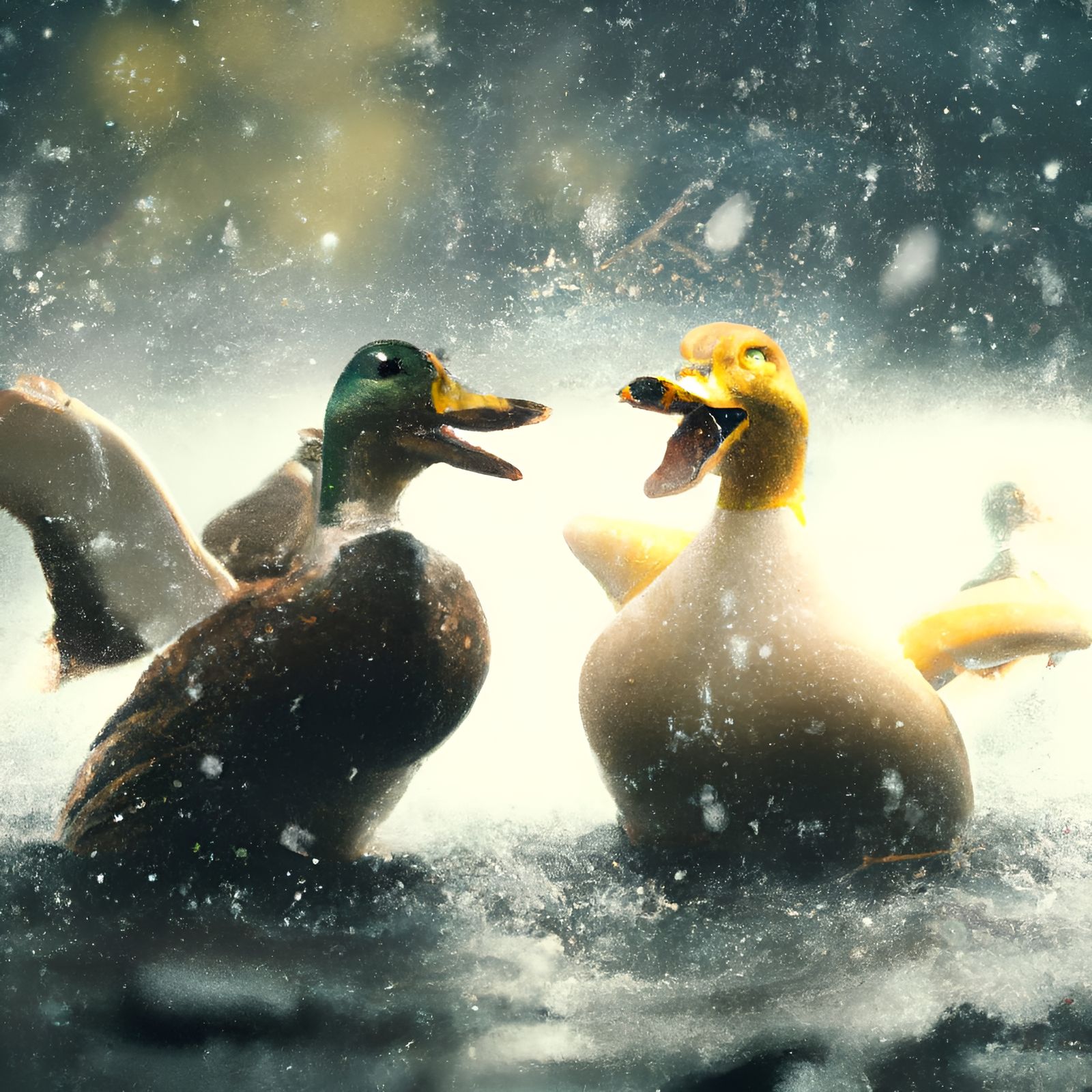 Happy Ducks in the Rain: An 8K Masterpiece
