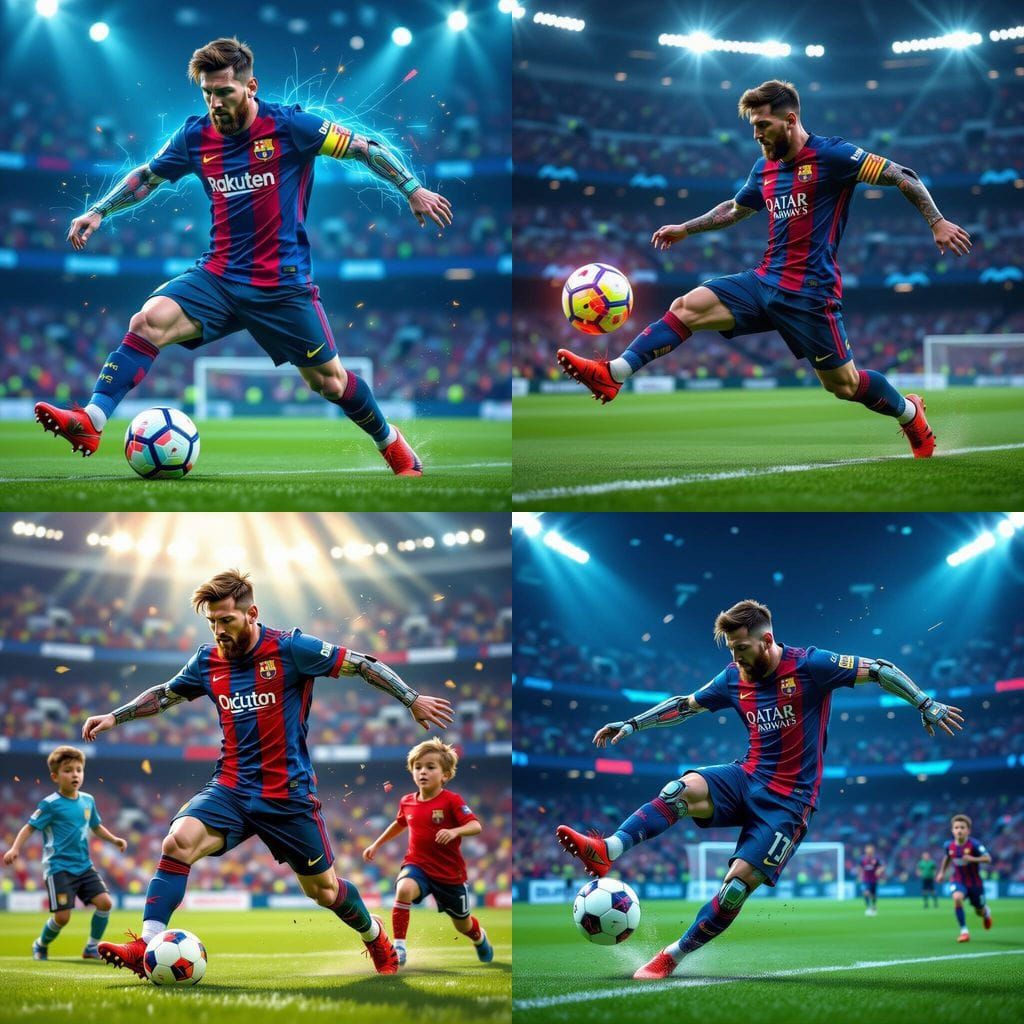 Cyborg Viking Messi Kicking Soccer Ball in Digital Art Style