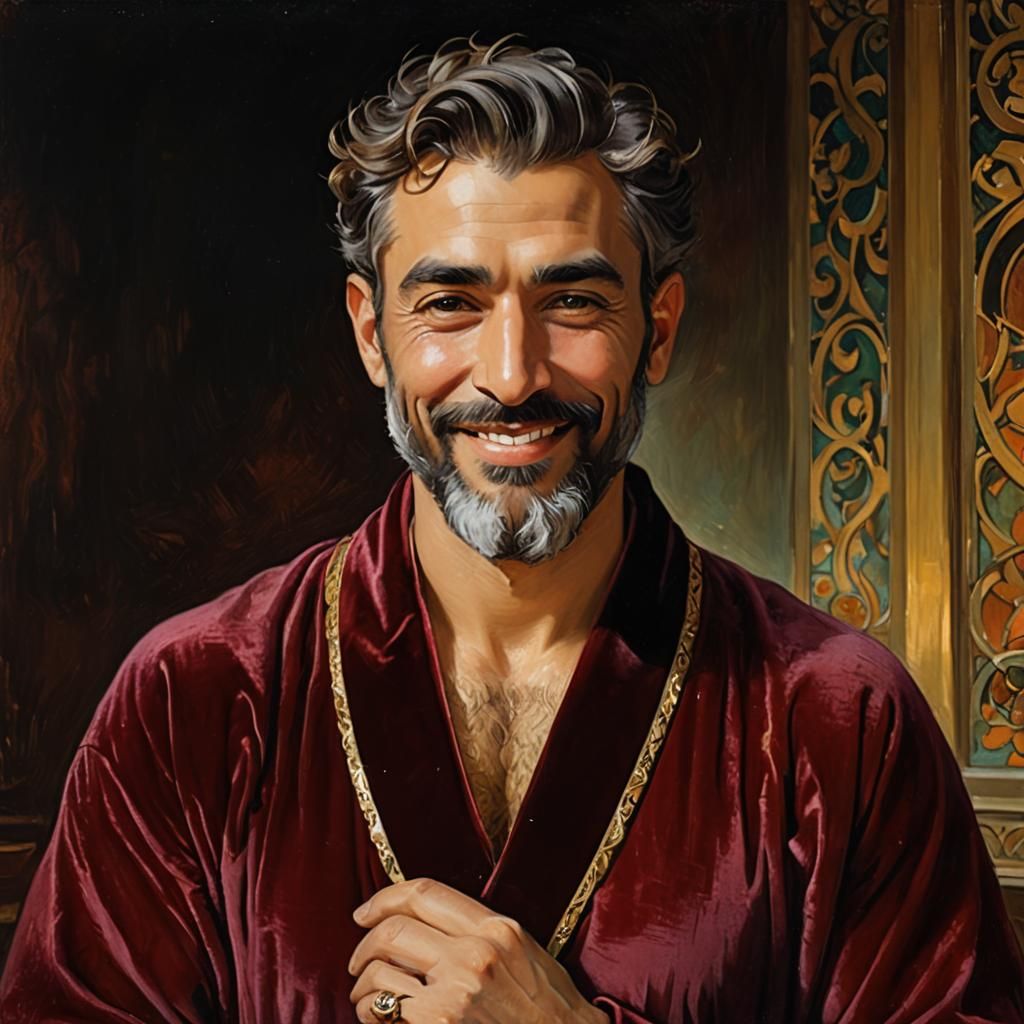 Hirsute Man in Art Nouveau Impressionist Oil Painting