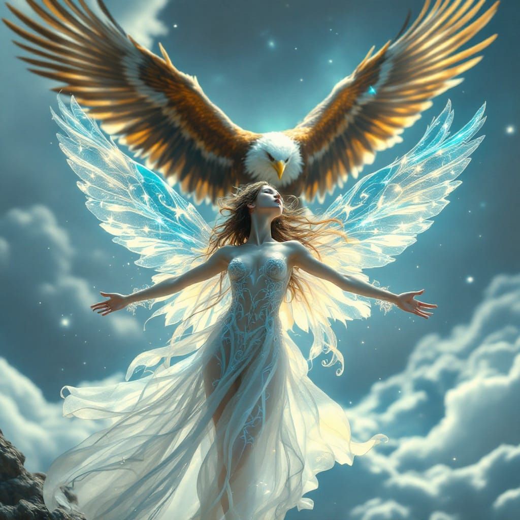Enchanting Fairy Goddess with Majestic Eagle Companion