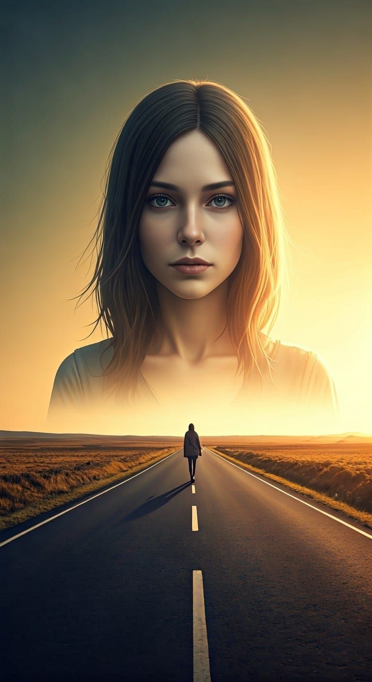 Winding Road with Distant Figure in Golden Light