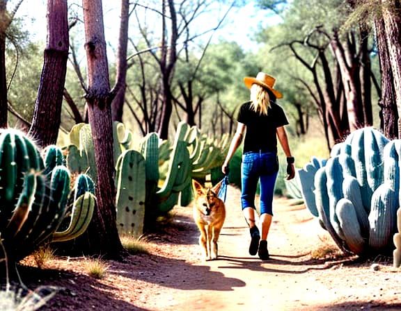 Feminine Coyote Strolls Through Desert Landscape with Elegan...