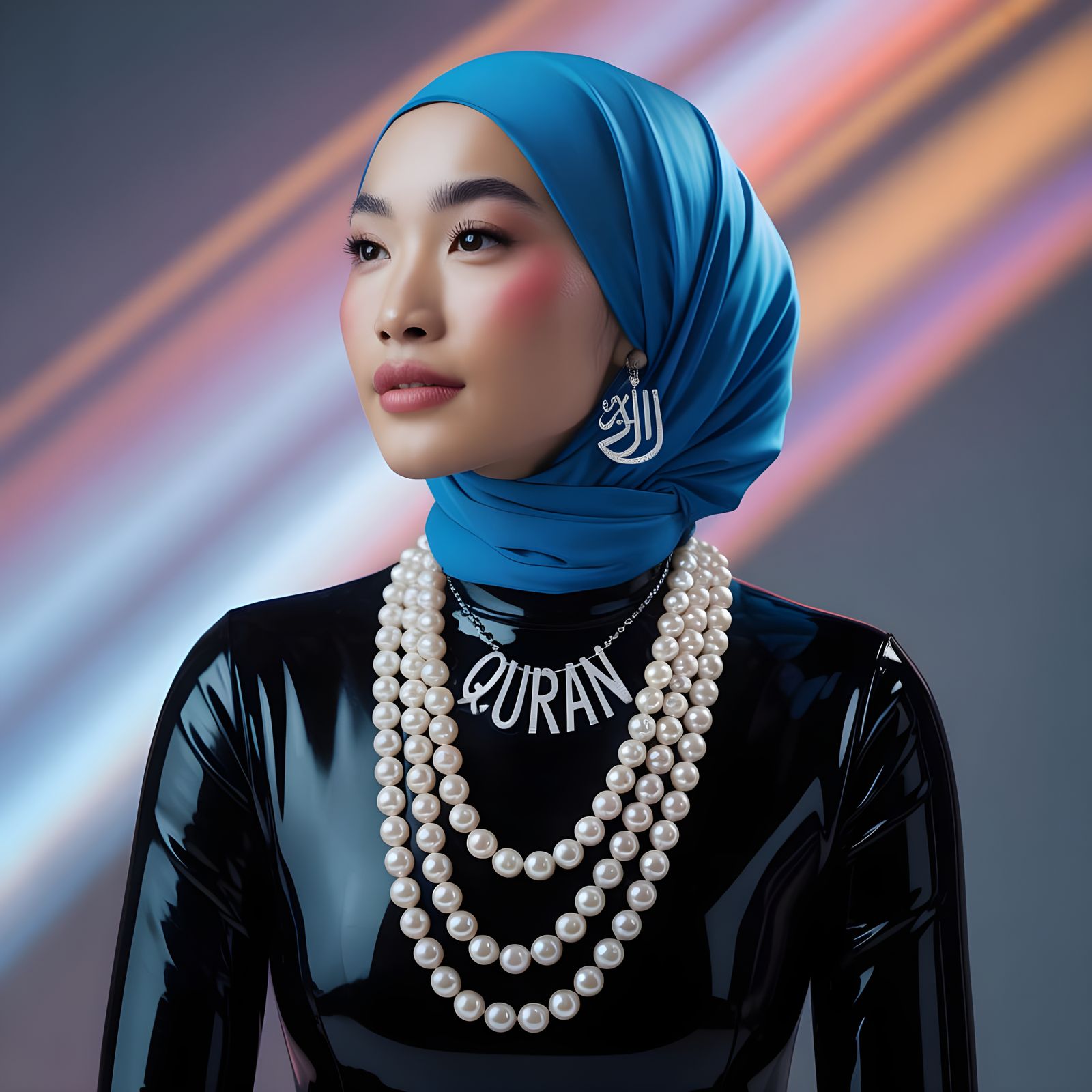 Asian Woman in Hijab with Pearl Body Chain