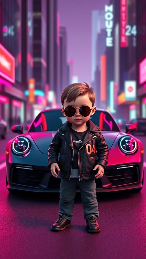 Sleek Matte Black Porsche 911 Dominates City Street in Neon....