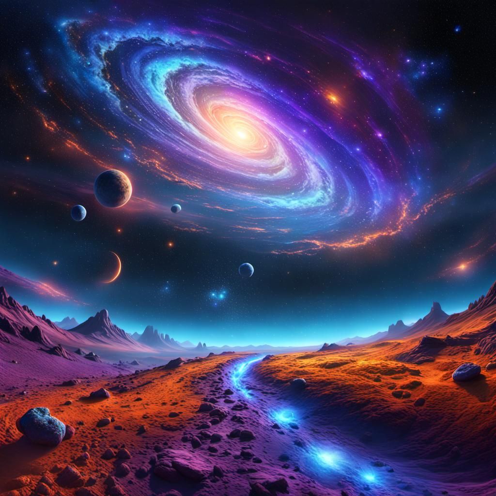 Cosmic Pathway: Deep Space Panorama in Digital Art