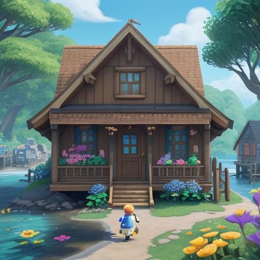 Idyllic Island Scene in 'Animal Crossing' Style