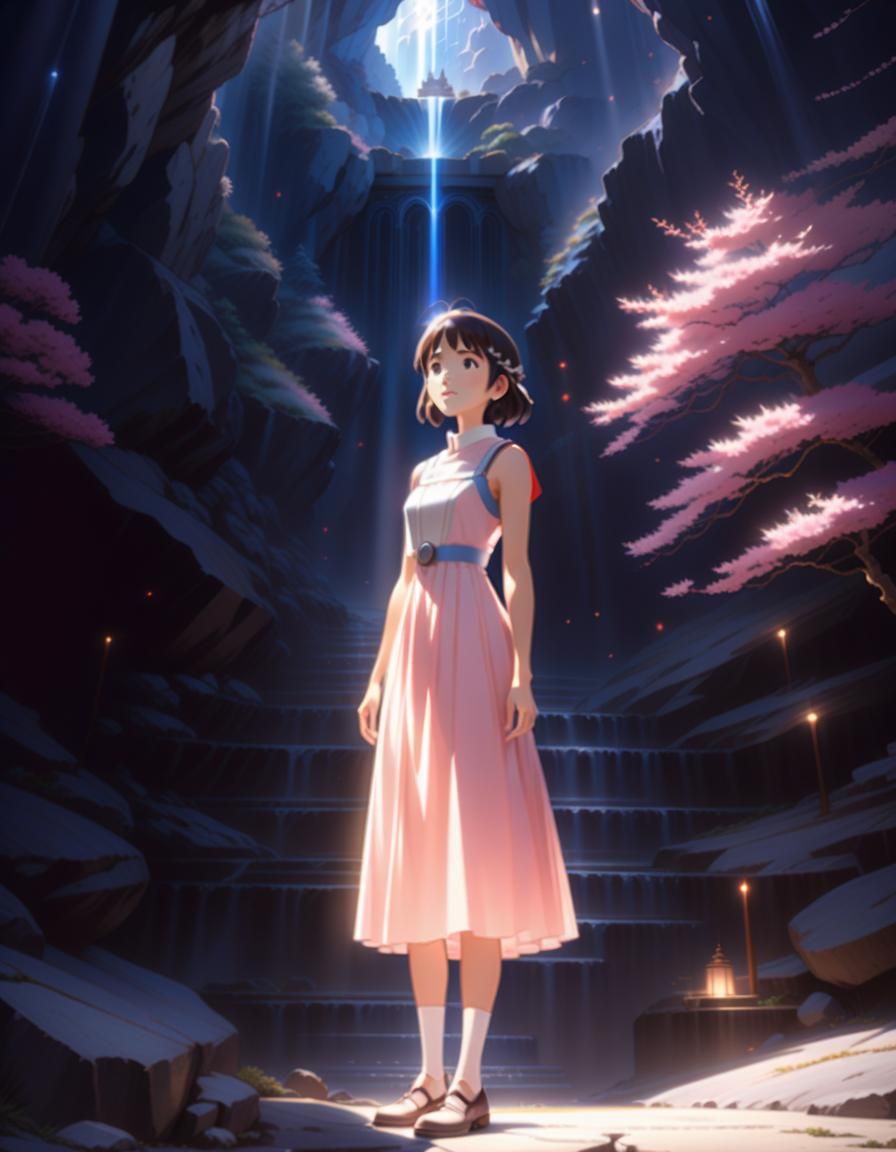 Japanese Woman in Shrine, Anime Key Visual
