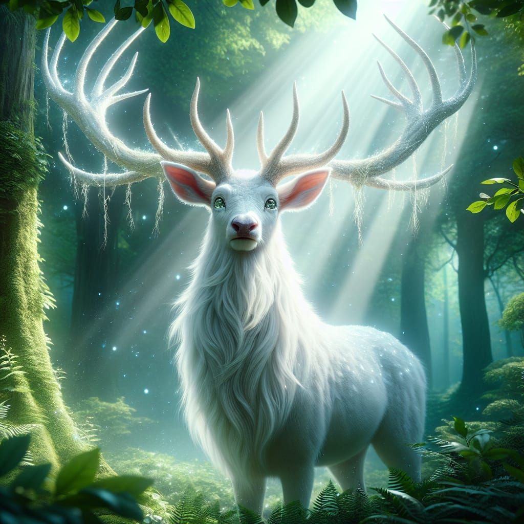 Majestic White Stag in Enchanted Forest