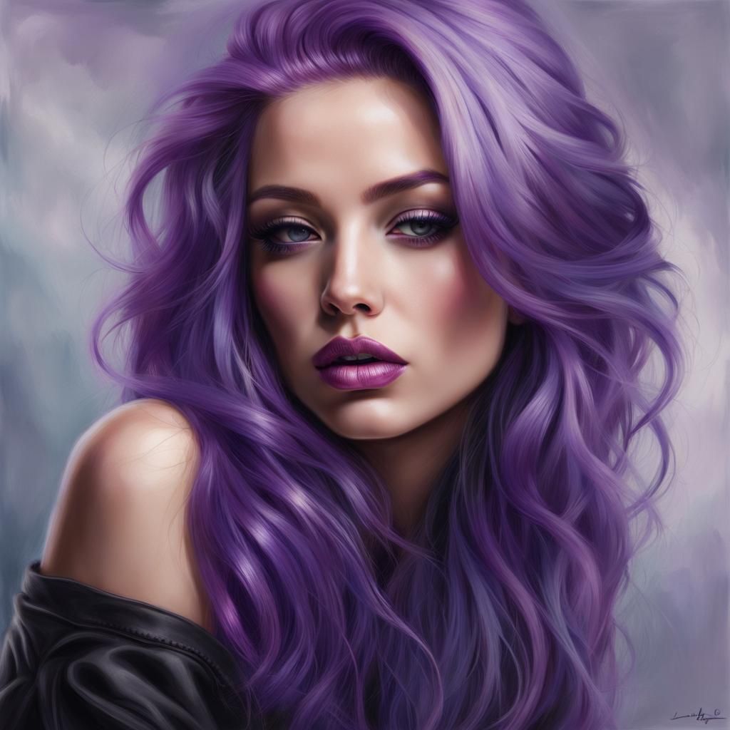 Pastel Portrait: Beautiful Woman with Purple Hair