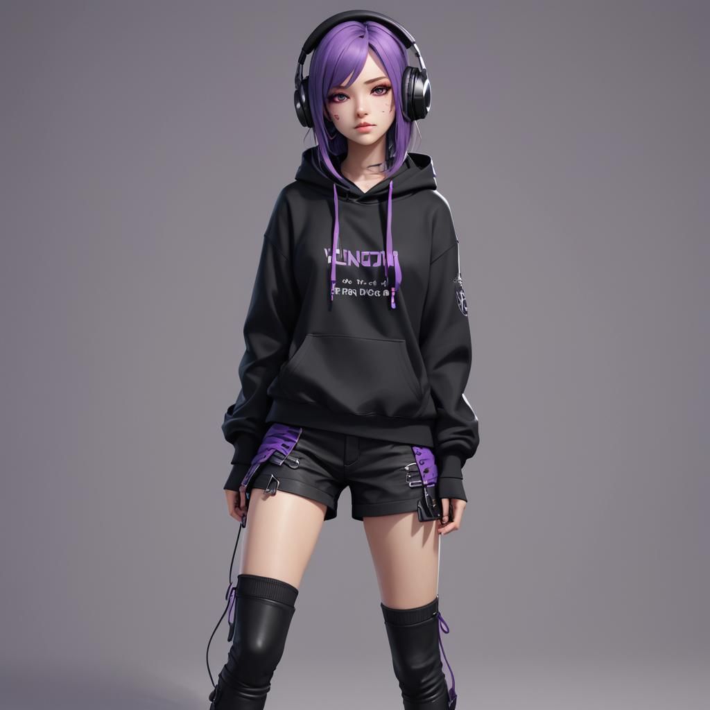 Rebel Girl with Goth Makeup in Anime Style