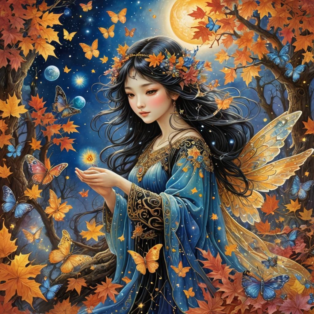 Celestial Autumn Fairy with Angel Wings