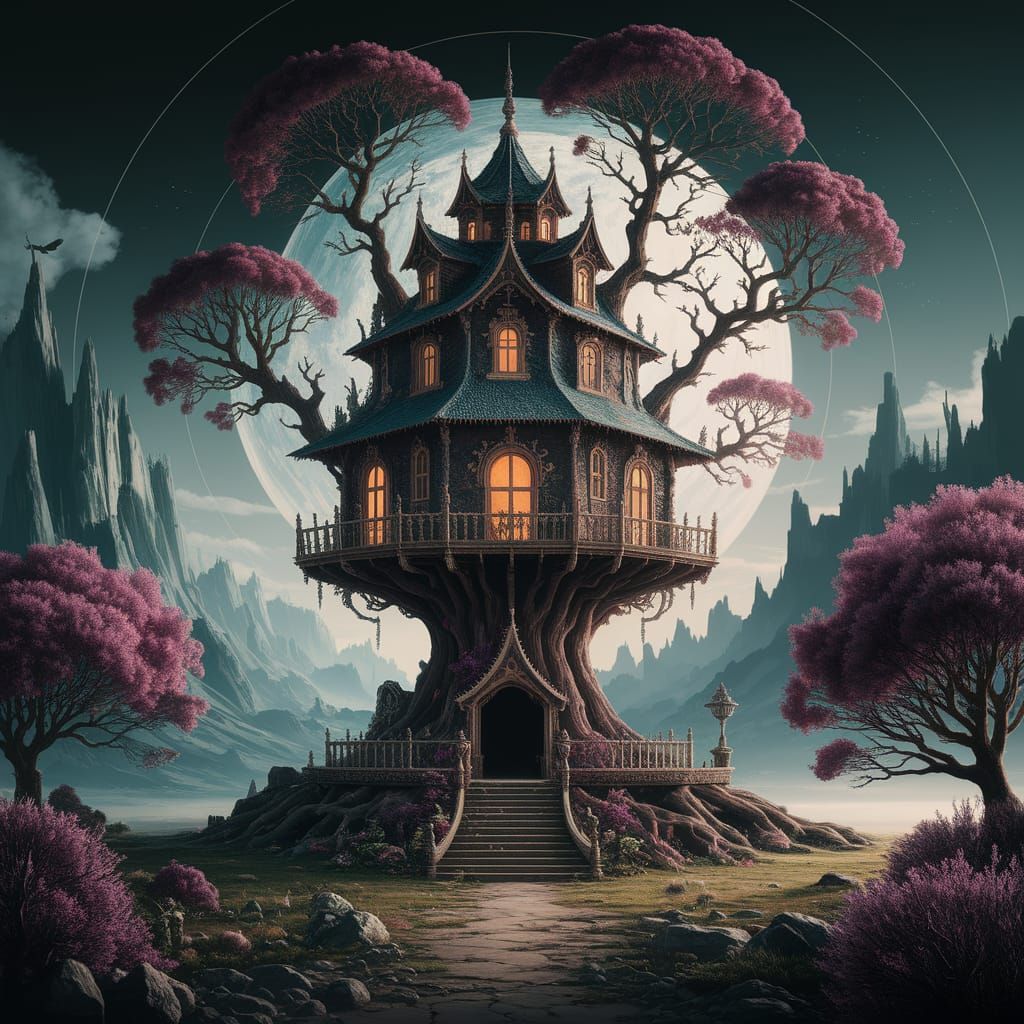 Surreal Treehouse in Cosmic Landscape