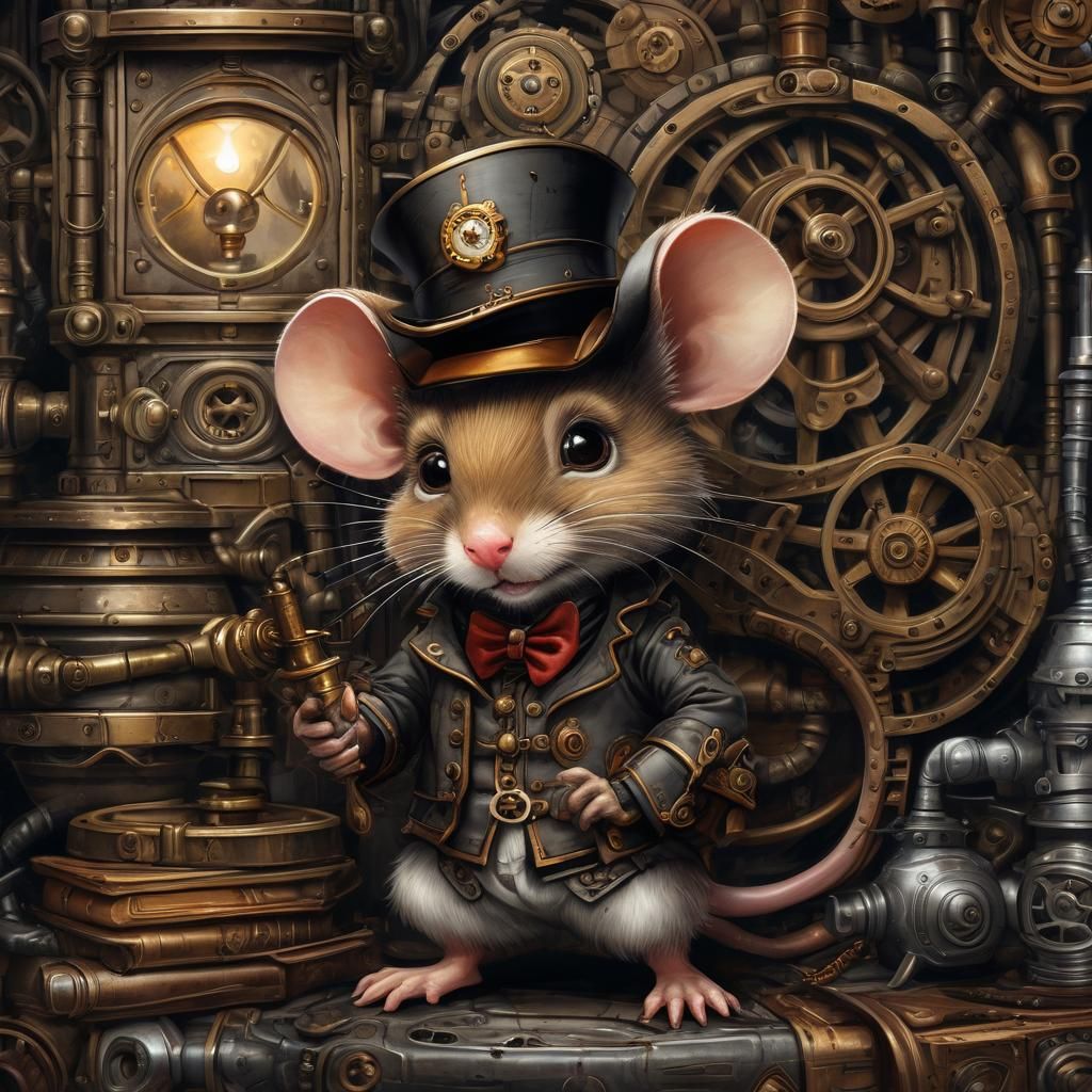Victorian Steampunk Mouse in Cartoon Style