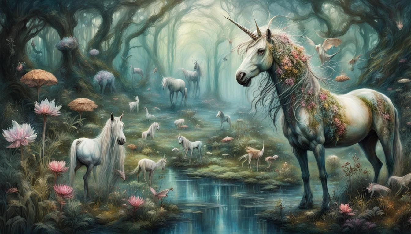 Ethereal Botanical Kingdom of Mythical Creatures