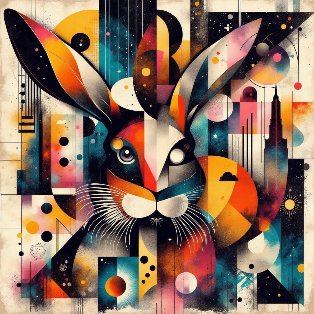 Abstract Rabbit in Neo-Cubist Geometric Style