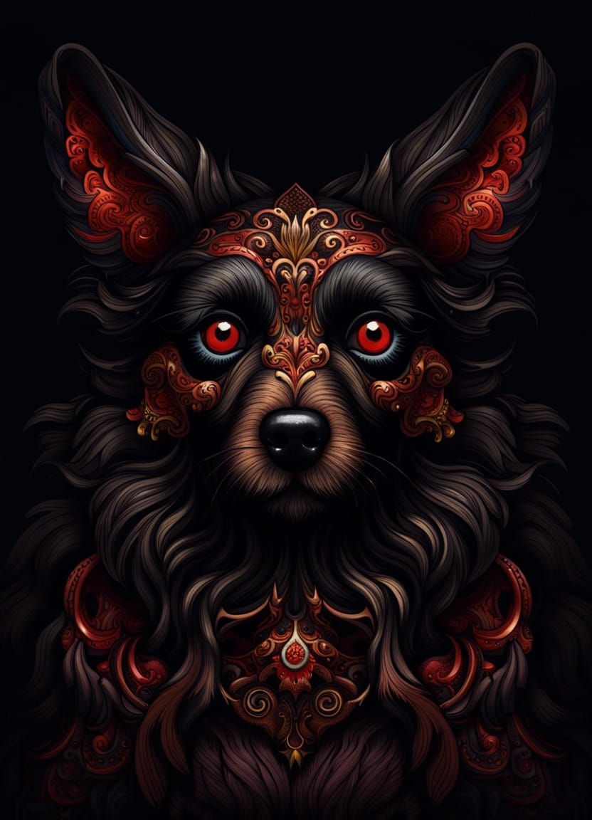 Dark Fantasy Fairy Dog Portrait in Anime Style