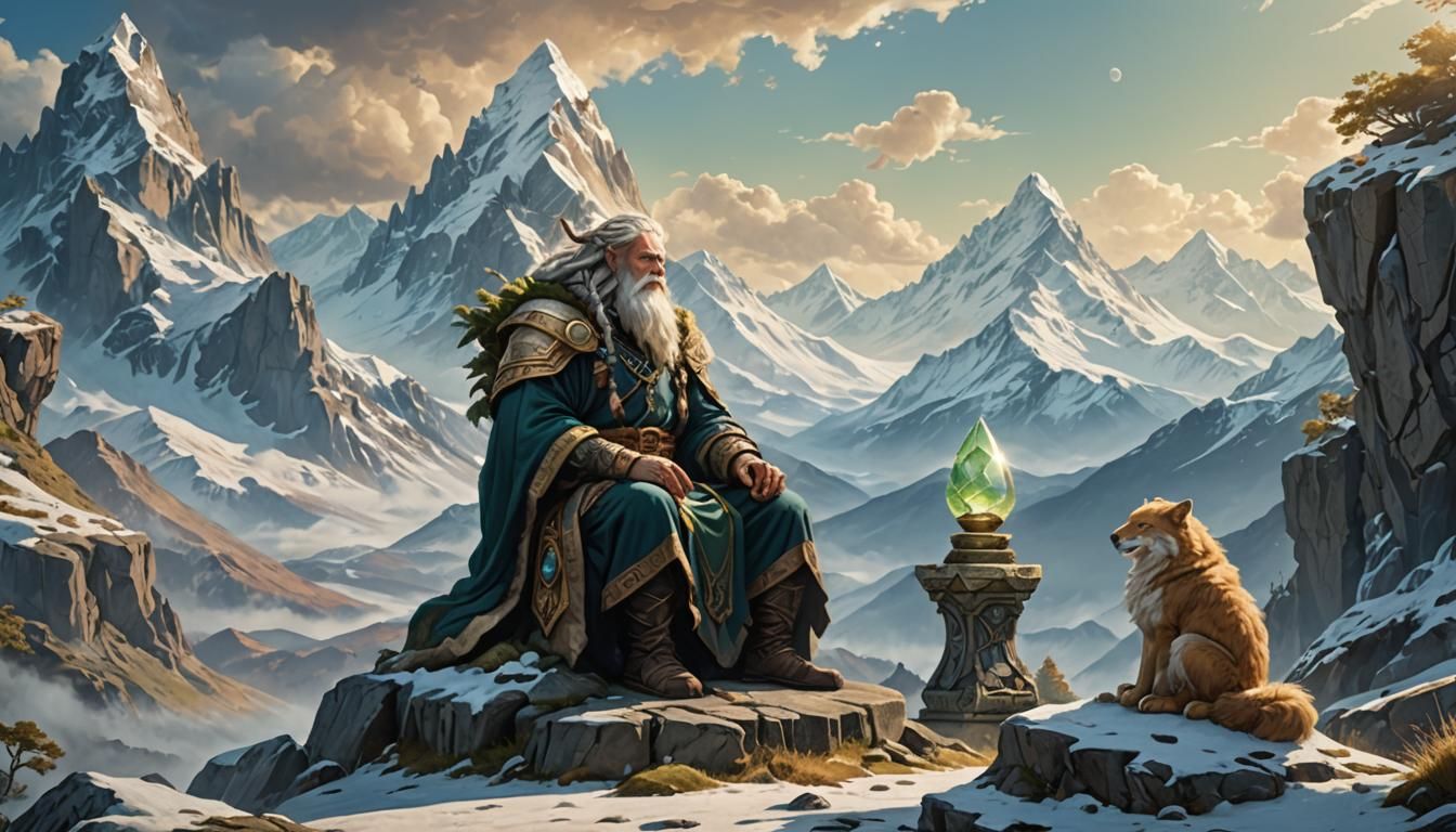 Druid Contemplates Time in High-Fantasy Landscape