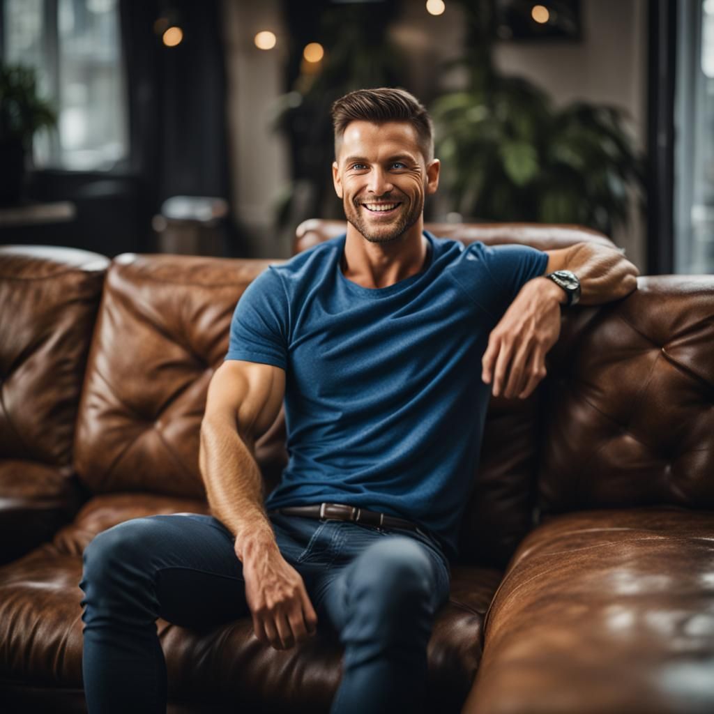 Smiling Muscular Man with Blue Eyes Portrait