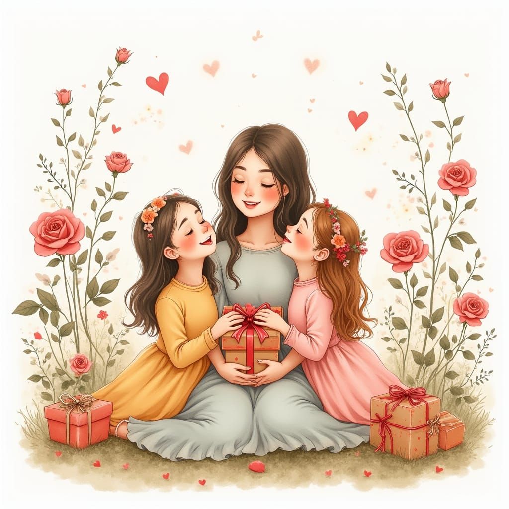 Mother's Day Celebration in Whimsical Watercolor Style