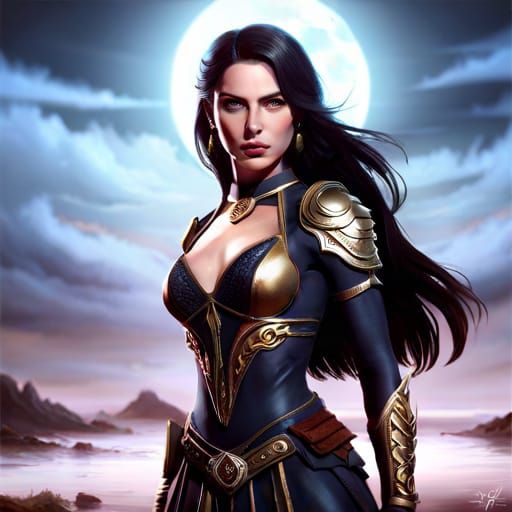 Venetian Girl Warrior in a Medieval Landscape